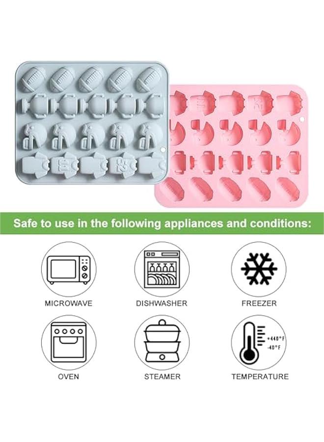 Rugby Chocolate Candy Fondant Silicone Molds, 20 Hole 3D Cap Trophy and Jersey Shape Candy Molds，DIY Cookies Candy Gummy Chocolate Molds Ice Cream Tray for Holiday Party Day(2 Pack) - Image 3