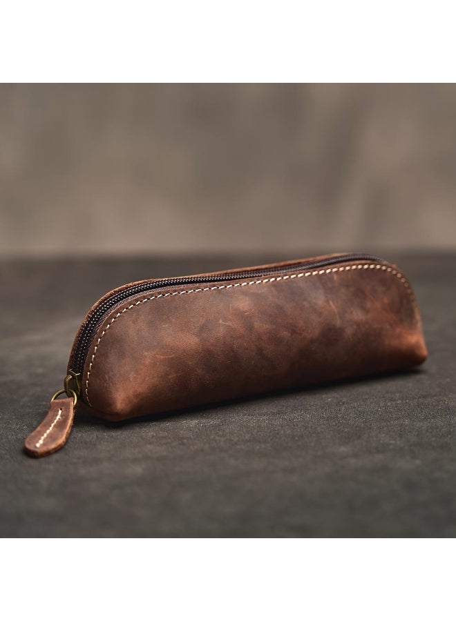 Vintage Leather Pencil Bag Simple Stationery Hoder Pen Case Storage Bag Zipper Pencil Pouch Glasses Box School Supplies - Image 4