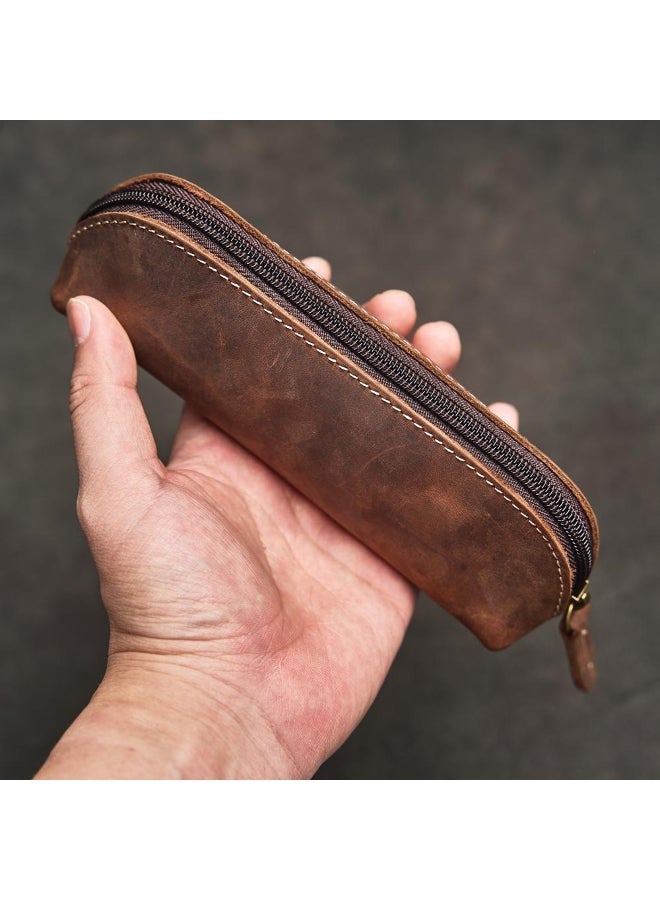 Vintage Leather Pencil Bag Simple Stationery Hoder Pen Case Storage Bag Zipper Pencil Pouch Glasses Box School Supplies - Image 1