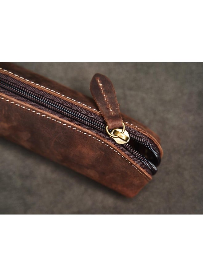 Vintage Leather Pencil Bag Simple Stationery Hoder Pen Case Storage Bag Zipper Pencil Pouch Glasses Box School Supplies - Image 5