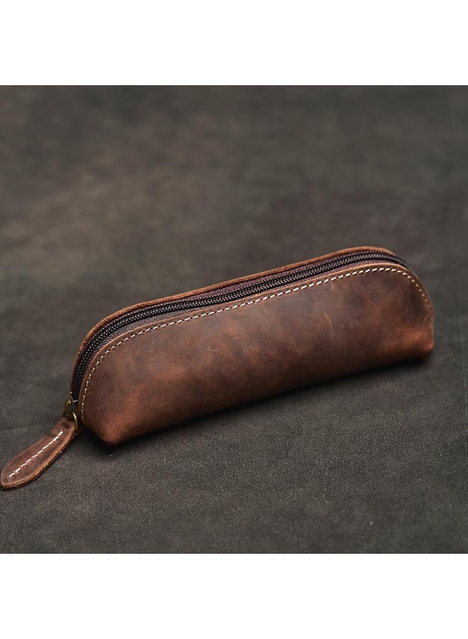 Vintage Leather Pencil Bag Simple Stationery Hoder Pen Case Storage Bag Zipper Pencil Pouch Glasses Box School Supplies - Image 2