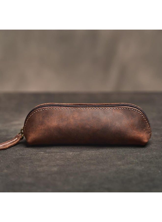 Vintage Leather Pencil Bag Simple Stationery Hoder Pen Case Storage Bag Zipper Pencil Pouch Glasses Box School Supplies - Image 3