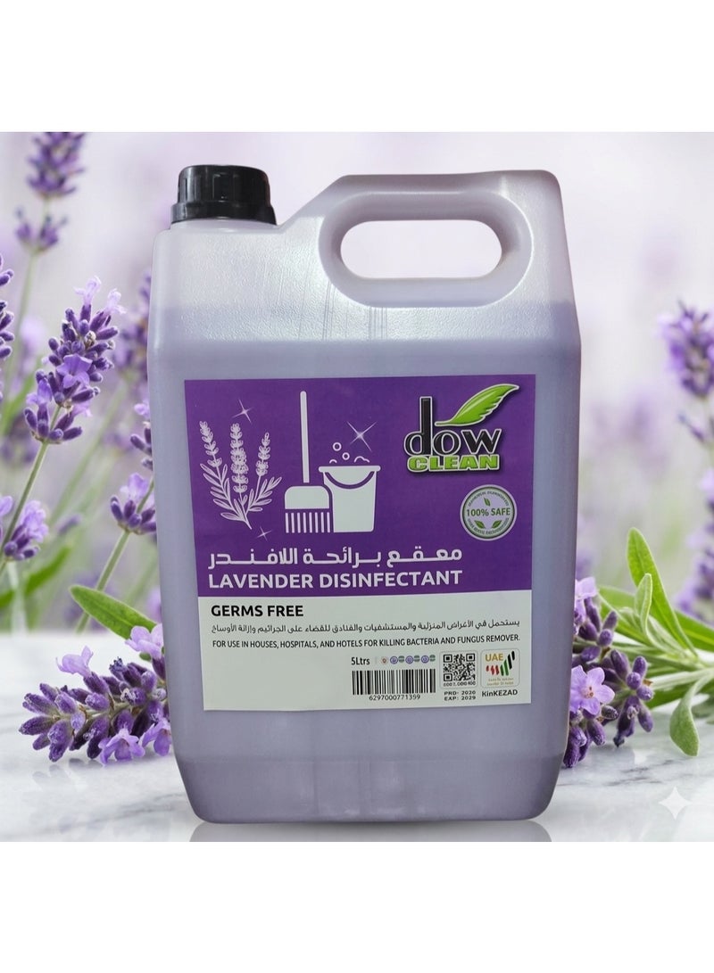 DowClean Lavender Disinfectant Surface Cleaner, Multi-Purpose Germ Killer for Homes, Hospitals, and Hotels, Fresh Scent, 5 Liters - Image 1