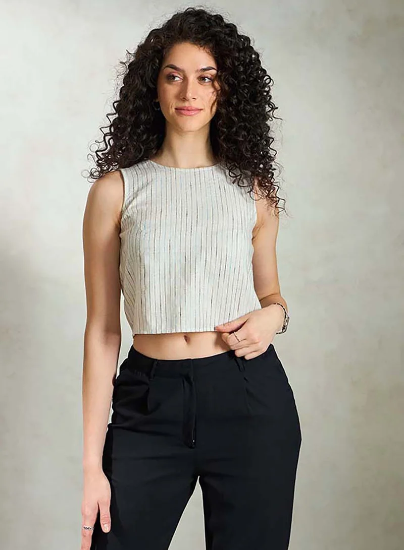 Virgio VIRGIO Linen Stripped Sleeveless Crop Top