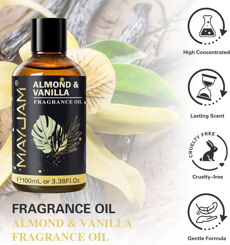 زيت عطري للفانيليا واللوز، MAYJAM 3.38 أونصة سائلة زيت الفانيليا واللوز للمبخرات المنزلية، زيوت معطرة طويلة الأمد لصنع صابون الشموع - 100 مل - Image 2