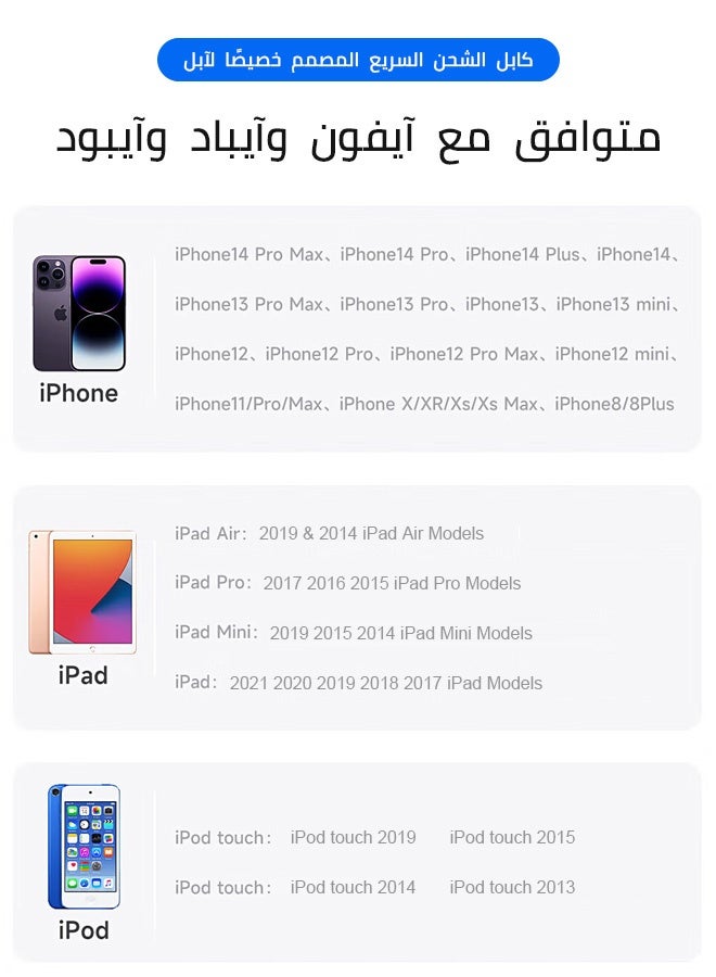 XHD كابل USB-C إلى Lightning للشحن السريع متوافق مع آيفون 14 و13 و12 و11 وX و8 وآيباد برو - Image 4