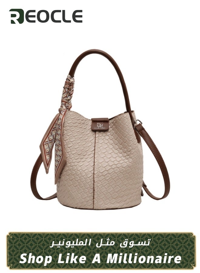 REOCLE Bucket Bag for Women PU Leather Drawstring Purse with Detachable Straps Ladies Tassel Hobo and Shoulder Handbags Lightweight Tote Bag - Image 1