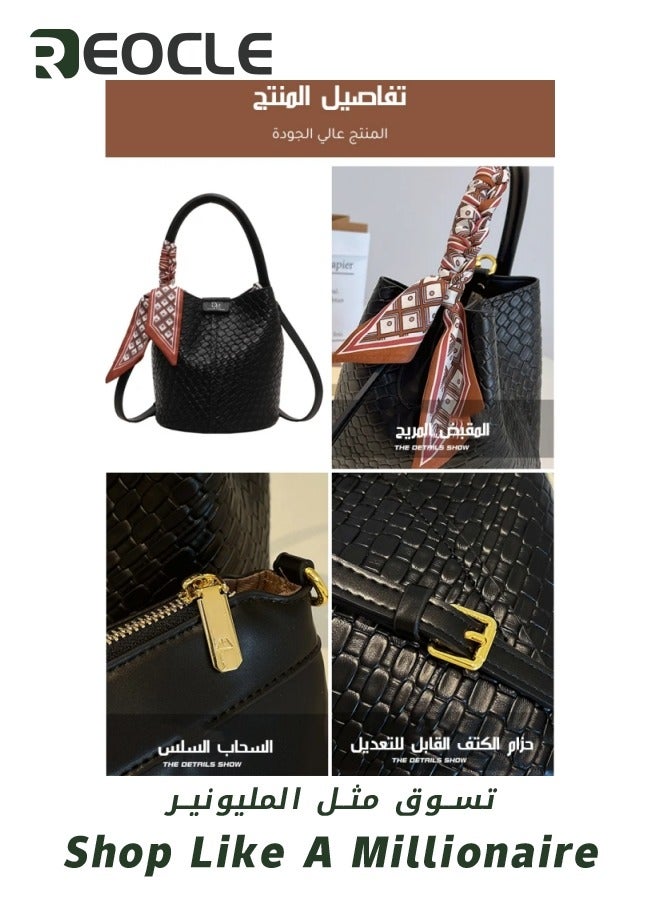 REOCLE Bucket Bag for Women PU Leather Drawstring Purse with Detachable Straps Ladies Tassel Hobo and Shoulder Handbags Lightweight Tote Bag - Image 4