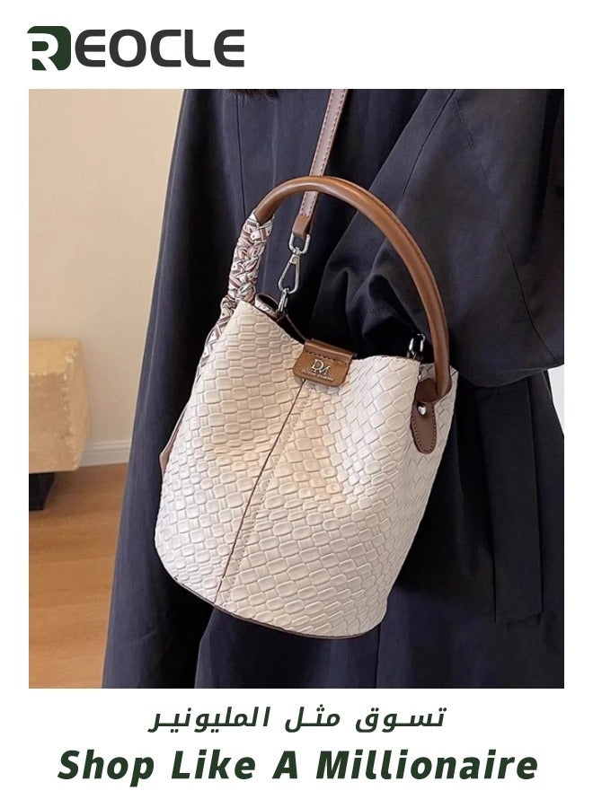 REOCLE Bucket Bag for Women PU Leather Drawstring Purse with Detachable Straps Ladies Tassel Hobo and Shoulder Handbags Lightweight Tote Bag - Image 2