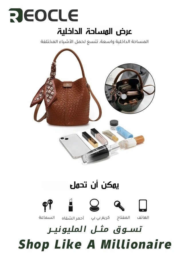 REOCLE Bucket Bag for Women PU Leather Drawstring Purse with Detachable Straps Ladies Tassel Hobo and Shoulder Handbags Lightweight Tote Bag - Image 3