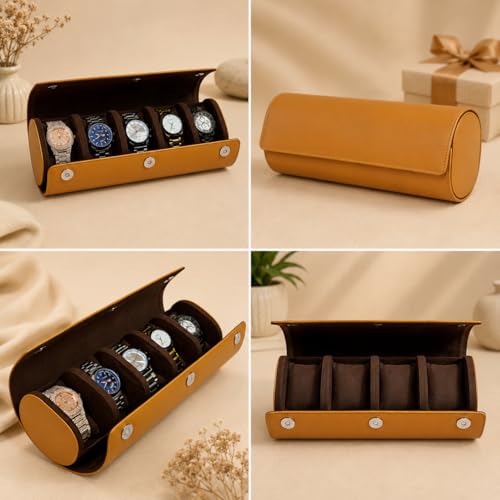 essart 5-Slot Watch Roll Travel Organizer – Premium PU Leather Watch Storage Case, Portable Travel Watch Roll for Men & Women, & Gift Box - Image 2