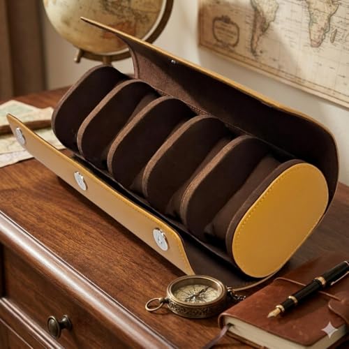 essart 5-Slot Watch Roll Travel Organizer – Premium PU Leather Watch Storage Case, Portable Travel Watch Roll for Men & Women, & Gift Box - Image 5