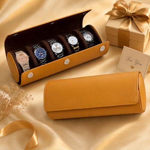 essart 5-Slot Watch Roll Travel Organizer – Premium PU Leather Watch Storage Case, Portable Travel Watch Roll for Men & Women, & Gift Box - Image 3