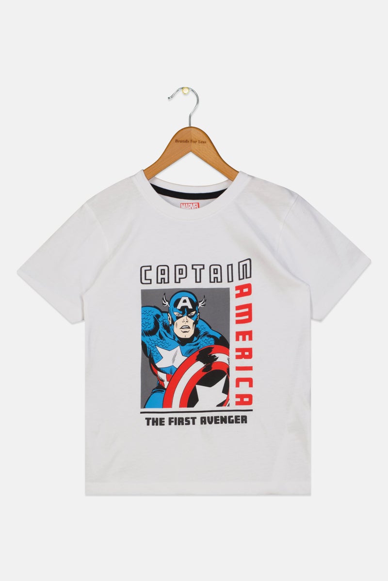 MARVEL تي شيرت قصير الأكمام للأطفال الأولاد كابتن أمريكا، أبيض - Image 2