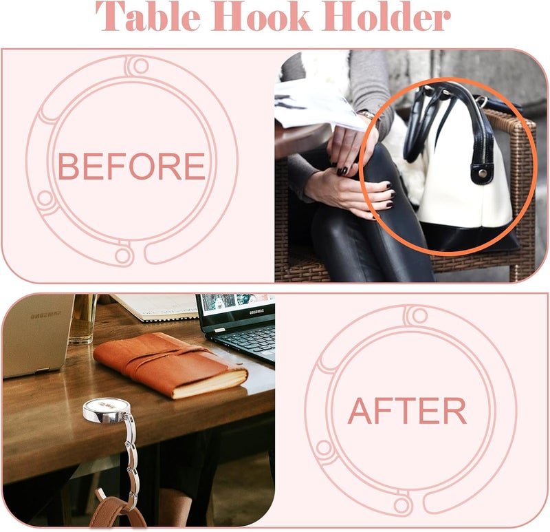Iqimott 3pcs Personalized Initial Foldable Purse Hook for Table, Flower Letter Folding Handbag Hanger Portable Magnet Table Hook Holder, Collection Desk Purse Hooks for Women Bag (Pink-I) - Image 4