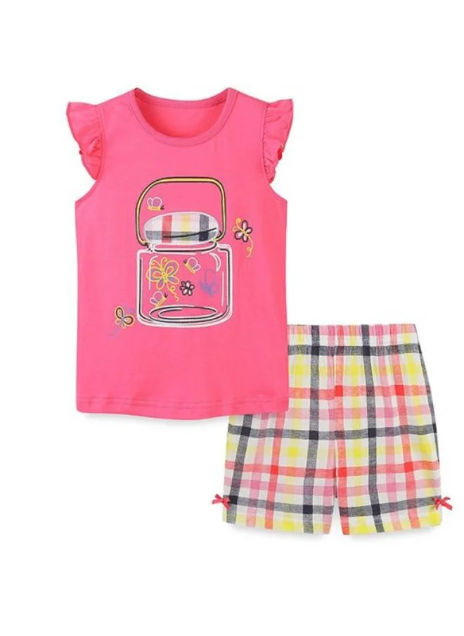 YUNIQEE Pink Crew Neck Cap Sleeve Printed Tshirt & Shorts