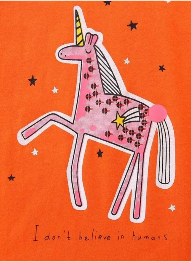 يونيكي Pink Crew Neck Cap Sleeve Printed Tshirt & Shorts
