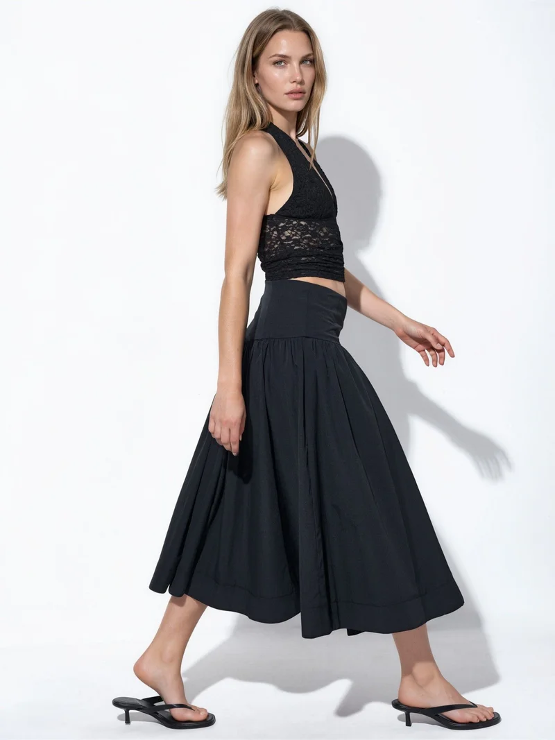 بوسيم BUSEM High-Waist A-Line Midi Skirt