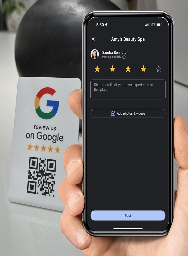 ProsperQR - حامل مراجعات جوجل - تقنية NFC ورمز الاستجابة السريعة، سهل الإعداد، لجميع الشركات (عبوة من 3 قطع) - Image 2