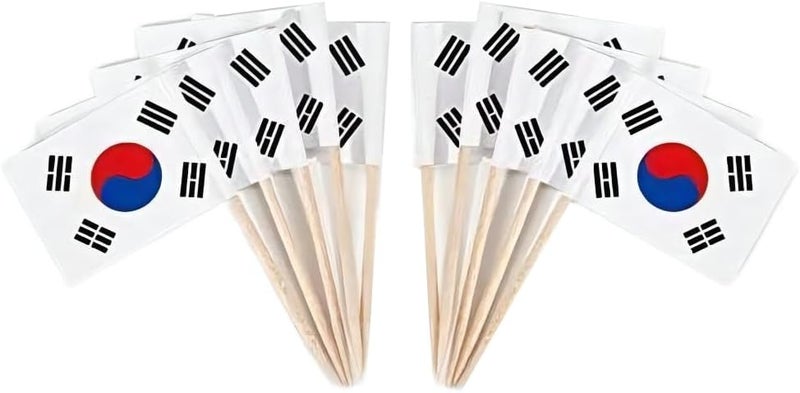 JAVD CYPS 100 Pcs Korea Flag Korean Toothpick Flags, Small Mini Stick Cupcake Toppers Korean Flags,Country Picks Party Decoration Celebration Cocktail Food Bar Cake Flags - Image 1