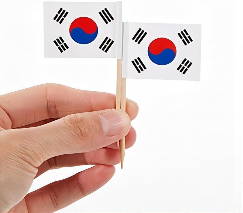JAVD CYPS 100 Pcs Korea Flag Korean Toothpick Flags, Small Mini Stick Cupcake Toppers Korean Flags,Country Picks Party Decoration Celebration Cocktail Food Bar Cake Flags - Image 2