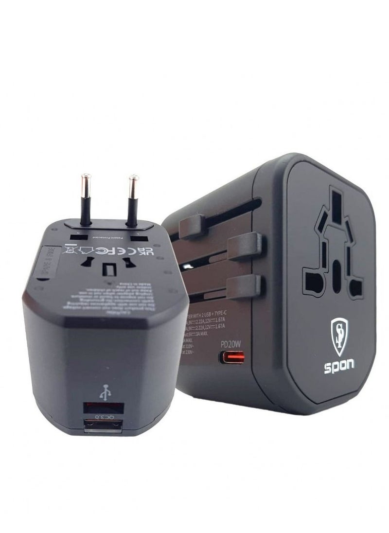 سبون شاحن السفر العالمي 4 في 1بقوة 20 وات منافذين USB ومنفذ PD  - Image 5