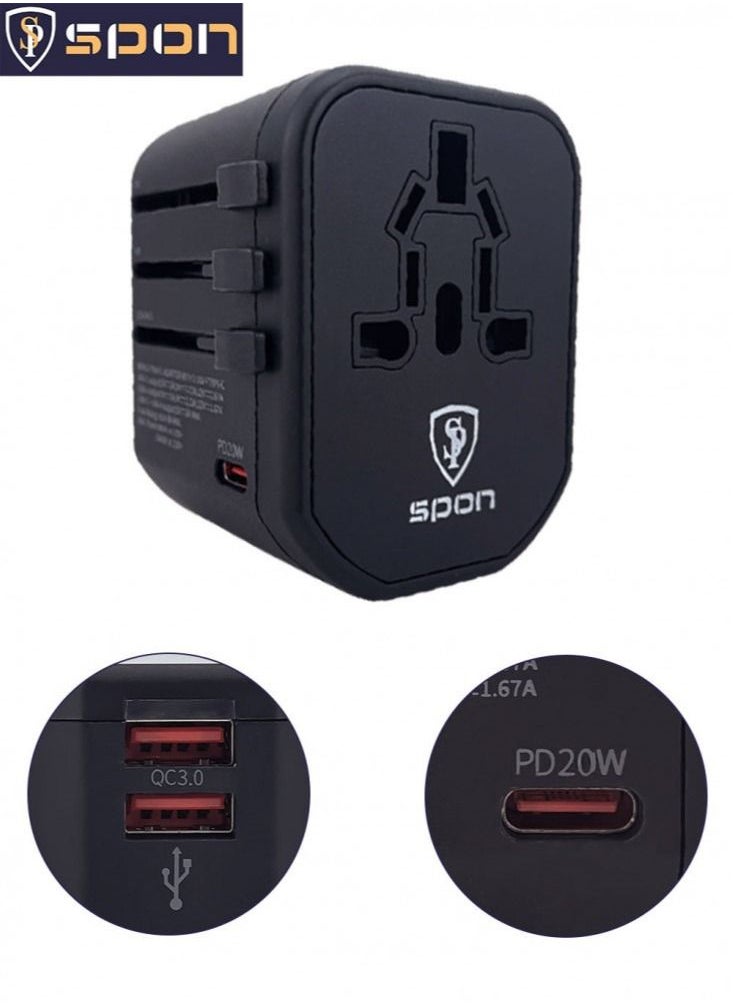 سبون شاحن السفر العالمي 4 في 1بقوة 20 وات منافذين USB ومنفذ PD  - Image 1