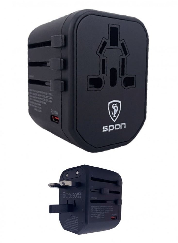 سبون شاحن السفر العالمي 4 في 1بقوة 20 وات منافذين USB ومنفذ PD  - Image 3