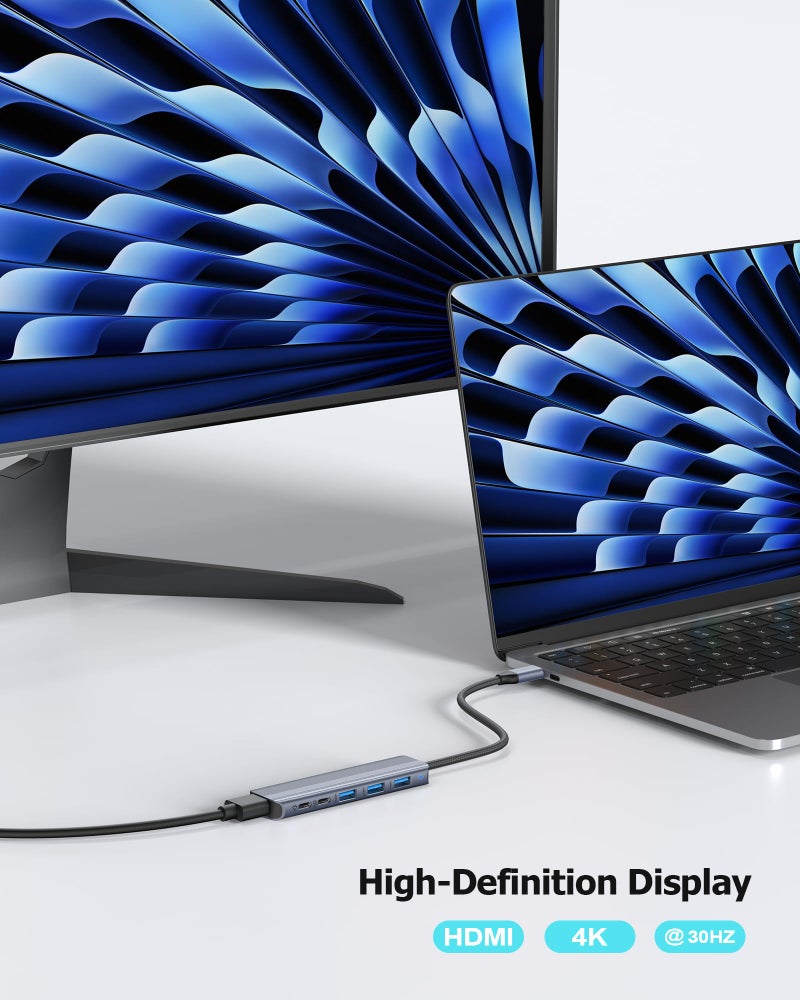 Glomtheia USB C Hub HDMI Multiport Adapter Dongles for MacBook Pro/Air Mac iPad Laptop, Tpye C Multiple Dock with 4k@30Hz HDMI, USB A 3.0, USB C 3.0, 100W Pass Through Charging - Image 5