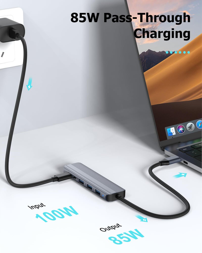 Glomtheia USB C Hub HDMI Multiport Adapter Dongles for MacBook Pro/Air Mac iPad Laptop, Tpye C Multiple Dock with 4k@30Hz HDMI, USB A 3.0, USB C 3.0, 100W Pass Through Charging - Image 4