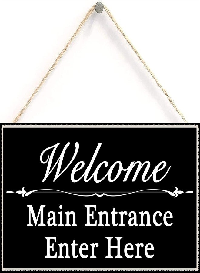 Henntile Welcome Main Entrance Sign Enter Here Hanging Sign Decorative Wood Sign Home Decor Wood Door Sign Plaque 12" x 6" - Image 1