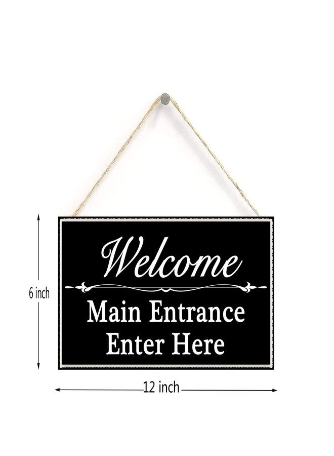 Henntile Welcome Main Entrance Sign Enter Here Hanging Sign Decorative Wood Sign Home Decor Wood Door Sign Plaque 12" x 6" - Image 2