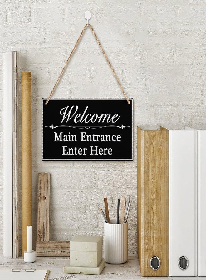 Henntile Welcome Main Entrance Sign Enter Here Hanging Sign Decorative Wood Sign Home Decor Wood Door Sign Plaque 12" x 6" - Image 3