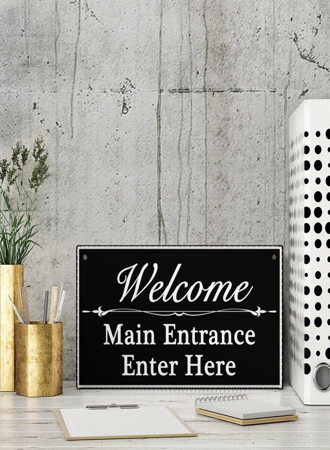 Henntile Welcome Main Entrance Sign Enter Here Hanging Sign Decorative Wood Sign Home Decor Wood Door Sign Plaque 12" x 6" - Image 4