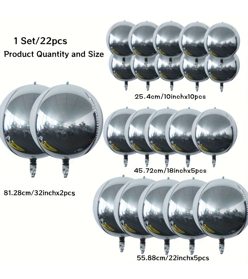 22Pcs 4D Round Aluminum Foil Balloons Golden And Silvery Mixed Sizes 32 22 18 10 Inch For Wedding Party Graduation Birthday Celebration Decoration - Image 2