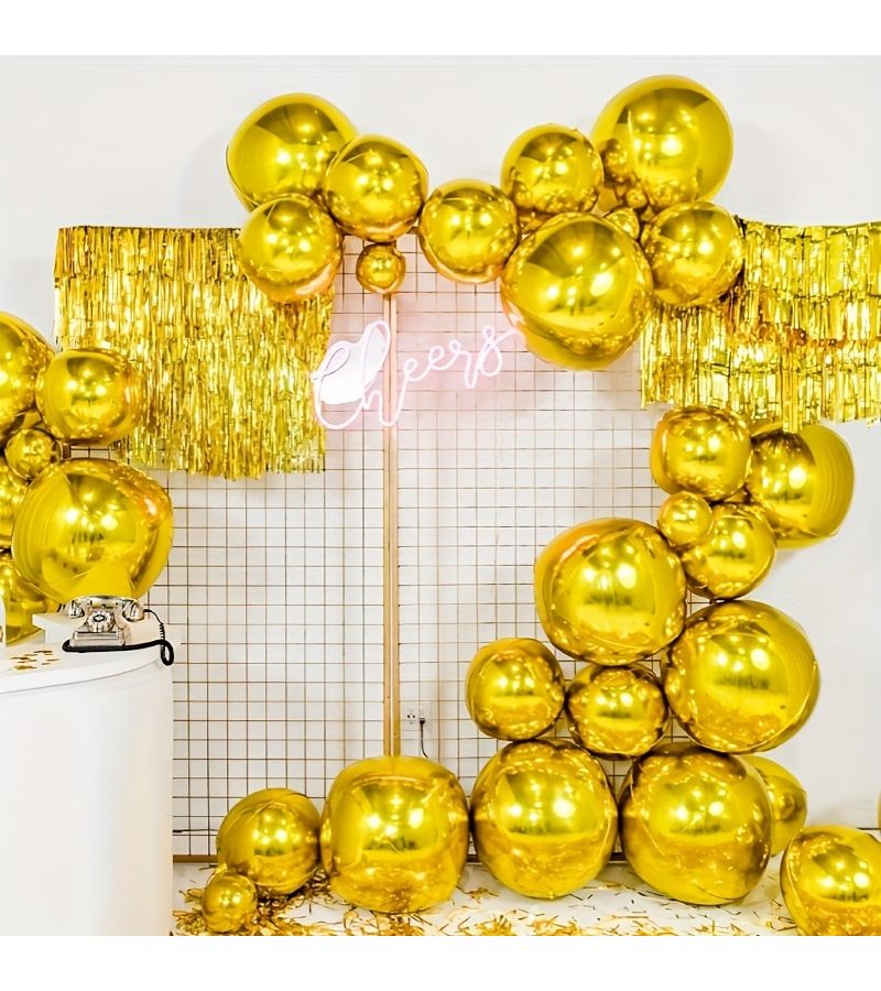 22Pcs 4D Round Aluminum Foil Balloons Golden And Silvery Mixed Sizes 32 22 18 10 Inch For Wedding Party Graduation Birthday Celebration Decoration - Image 1