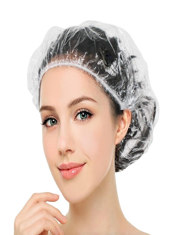 Jofuler 100 Pcs Disposable Shower Caps for Women & Men, Plastic Shower Cap Waterproof & Durable, Clear Large Plastic Hair Caps for Deep Conditioning, Hair Treatment, Travel Essentials Accessories - Image 1