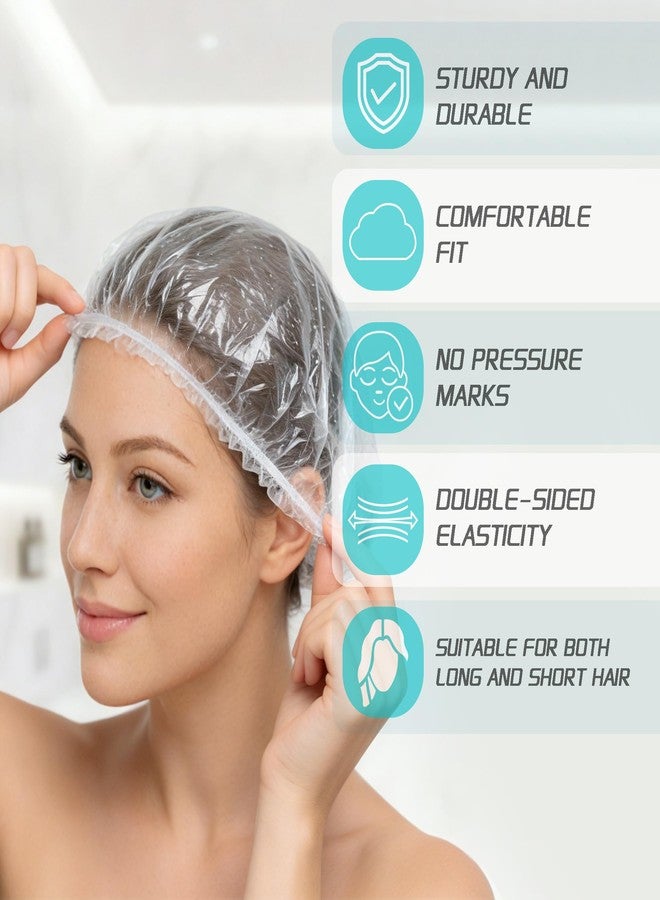 Jofuler 100 Pcs Disposable Shower Caps for Women & Men, Plastic Shower Cap Waterproof & Durable, Clear Large Plastic Hair Caps for Deep Conditioning, Hair Treatment, Travel Essentials Accessories - Image 3