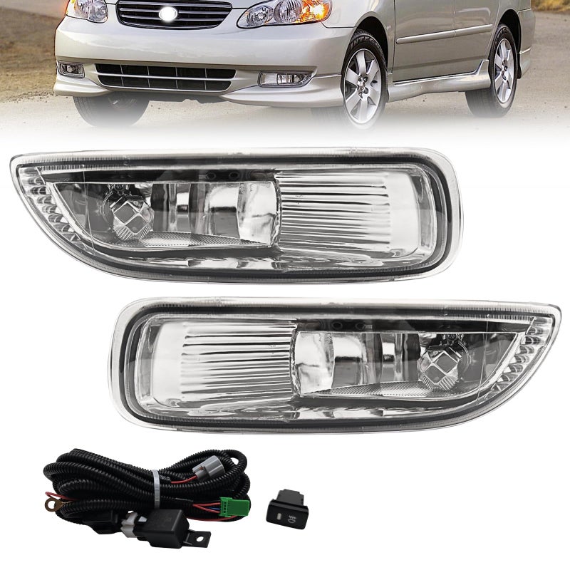 WILD BEAR Fog Lights Assembly Compatible with 2003 2004 Corolla w/Bulbs Clear Lens Switch and Wiring Harness Kit - Image 1