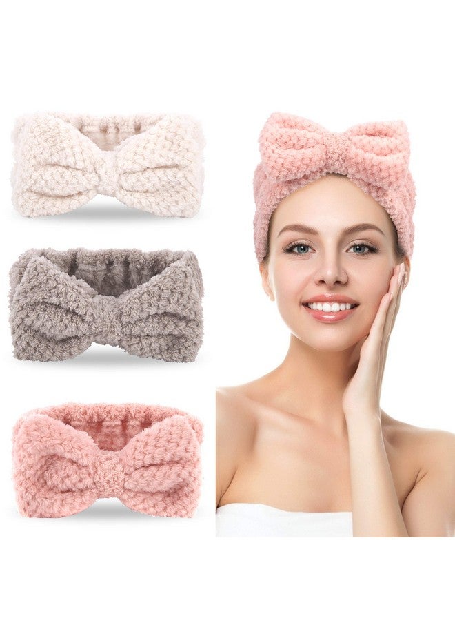 DOOBO 3 Pack Spa Headbands Microfiber Bowtie Headbands Makeup Headband Skincare Headbands Facial Headband Face Wash Headband Face Washing Headband Towel Headbands For Women For Washing Face(White Pink Gray) - Image 2