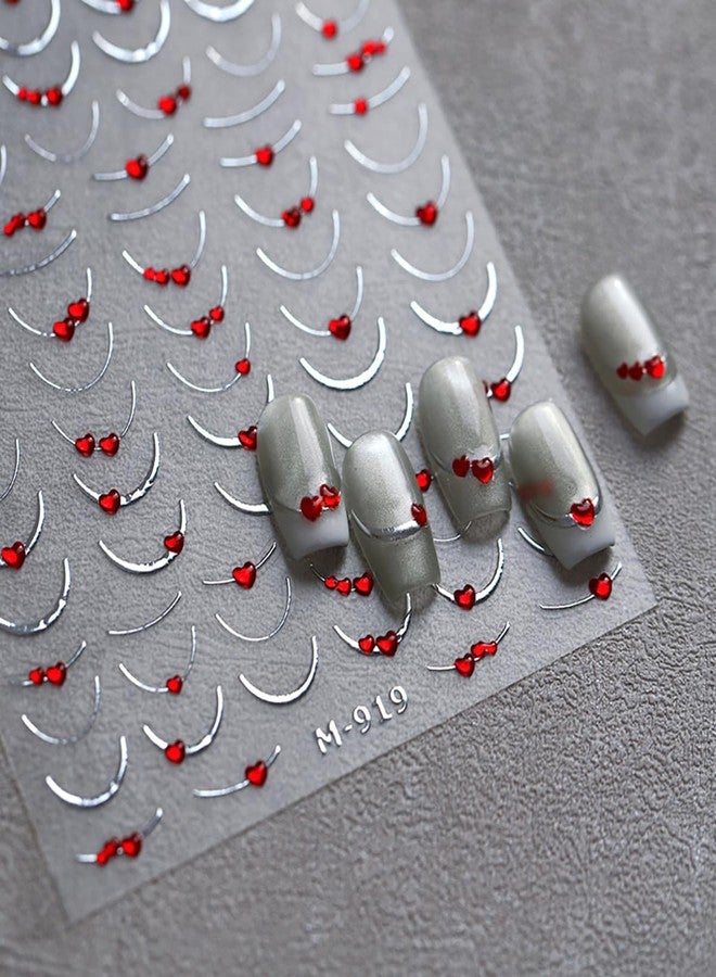BYJKYEN French Tip Nail Stickers French Tip Nail Decals Tips with Heart Rhinestones Design Line Nail Sticker Manicure DIY Decoration Accessories for Women - Image 3