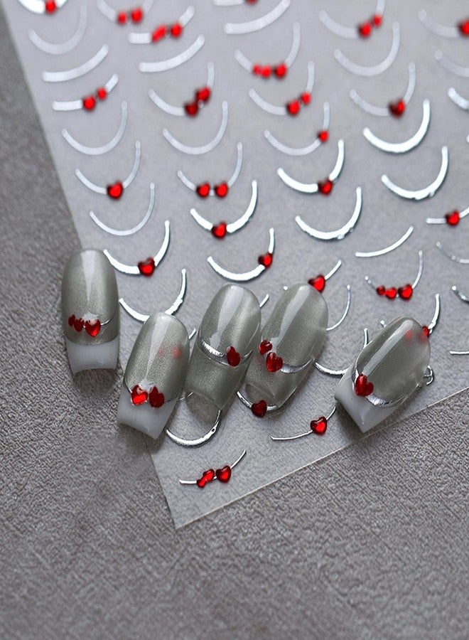 BYJKYEN French Tip Nail Stickers French Tip Nail Decals Tips with Heart Rhinestones Design Line Nail Sticker Manicure DIY Decoration Accessories for Women - Image 5