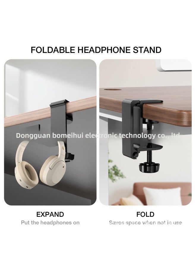 South Korea Explosions Folding Headset Bracket Display Rack Backpack Hanger Desktop Punch-free Aluminum Alloy Bracket-Color:Black  - Image 5