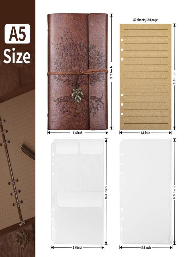 Billtigif PU Leather Journal Notebook, Refillable Travel Writing Journals Diary, Gifts for Women, Men, Teen Girls and Boys, 100GSM Lined Paper,160 Pages(Brown, A6 5.1" x 7.2") - Image 2