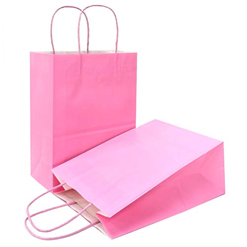 AZOWA Pink Gift Bags with Handles Pink Kraft Paper Bags for Party Favors (8 x 3.1 x 5 in, 12 CT) - Image 1