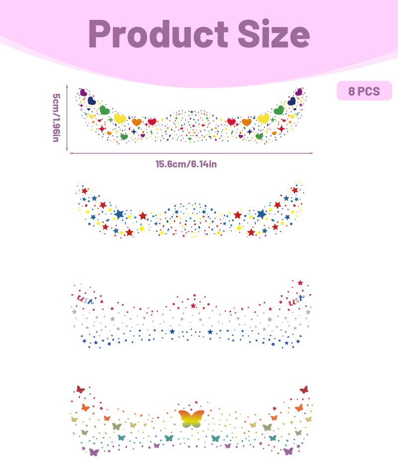 FFZDENA 8 Sheets Face Glitter, Temporary Face Stickers for Women, Waterproof Tattoo Stickers for Parties, Festivals, Photo Shoots, Body Shimmer, Eye Makeup Sticker, Glitter Powder, Freckle Design - Image 2