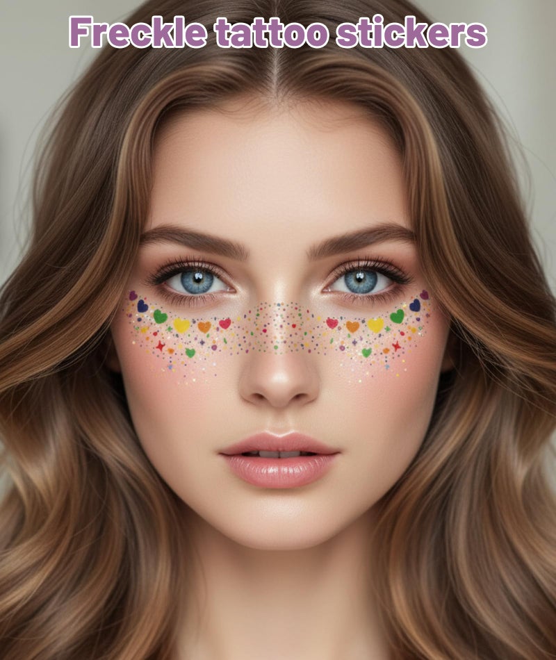 FFZDENA 8 Sheets Face Glitter, Temporary Face Stickers for Women, Waterproof Tattoo Stickers for Parties, Festivals, Photo Shoots, Body Shimmer, Eye Makeup Sticker, Glitter Powder, Freckle Design - Image 4