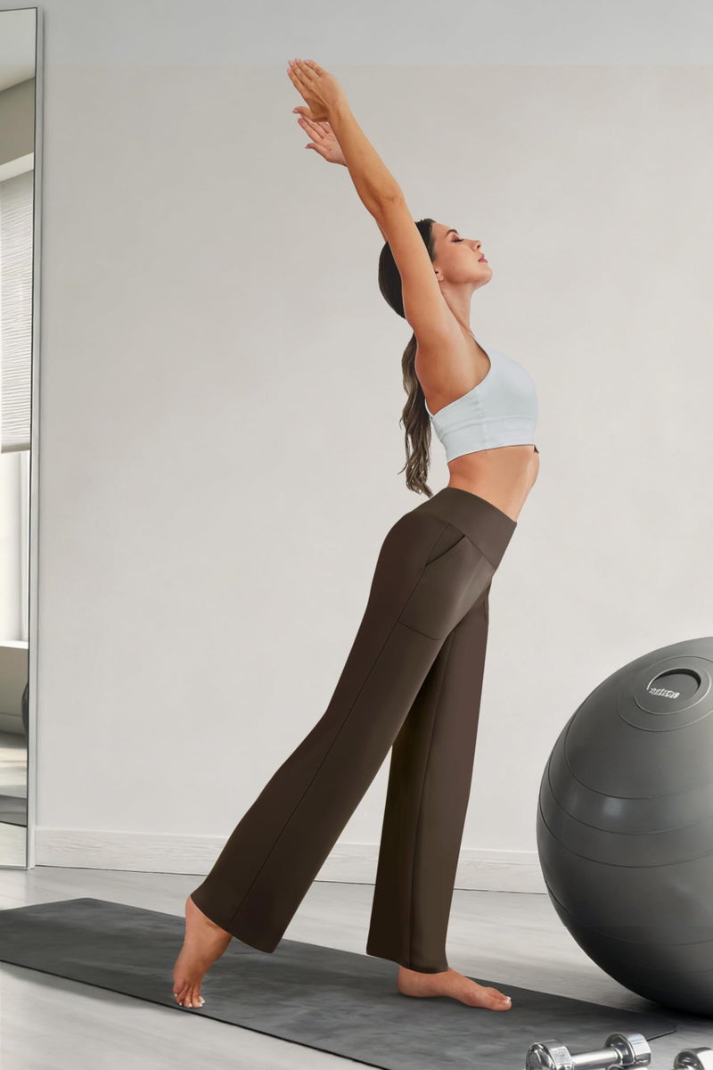 COPYLEAF Wide Leg Pants Woman High Waist Yoga Pants with Pockets Loose Stretch Dress Work Sweatpants Casual Lounge(Brown XXXL) - Image 5