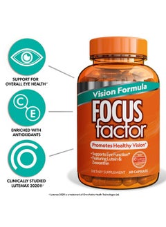 Focus Factor Focus Factor Vision Formula (60 Count) - Eye Vitamins with Vitamin C, Vitamin E, Lutemax® 2020 - Lutein and Zeaxanthin Supplement for Eye Health Support  - Image 2