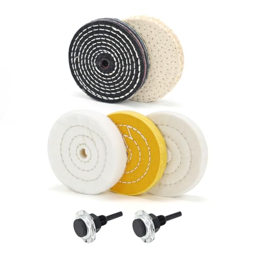 SCOTTCHEN 4" Buffing Polishing Wheels Soft(30Ply)/ Fine(50Ply)/ Medium(38Ply)/ Coarse 1/2" Thick/Rough 1/2" Thick with 1/2" Arbor Hole with 2sets 1/4" Shank for Drill - 5Pack - Image 1